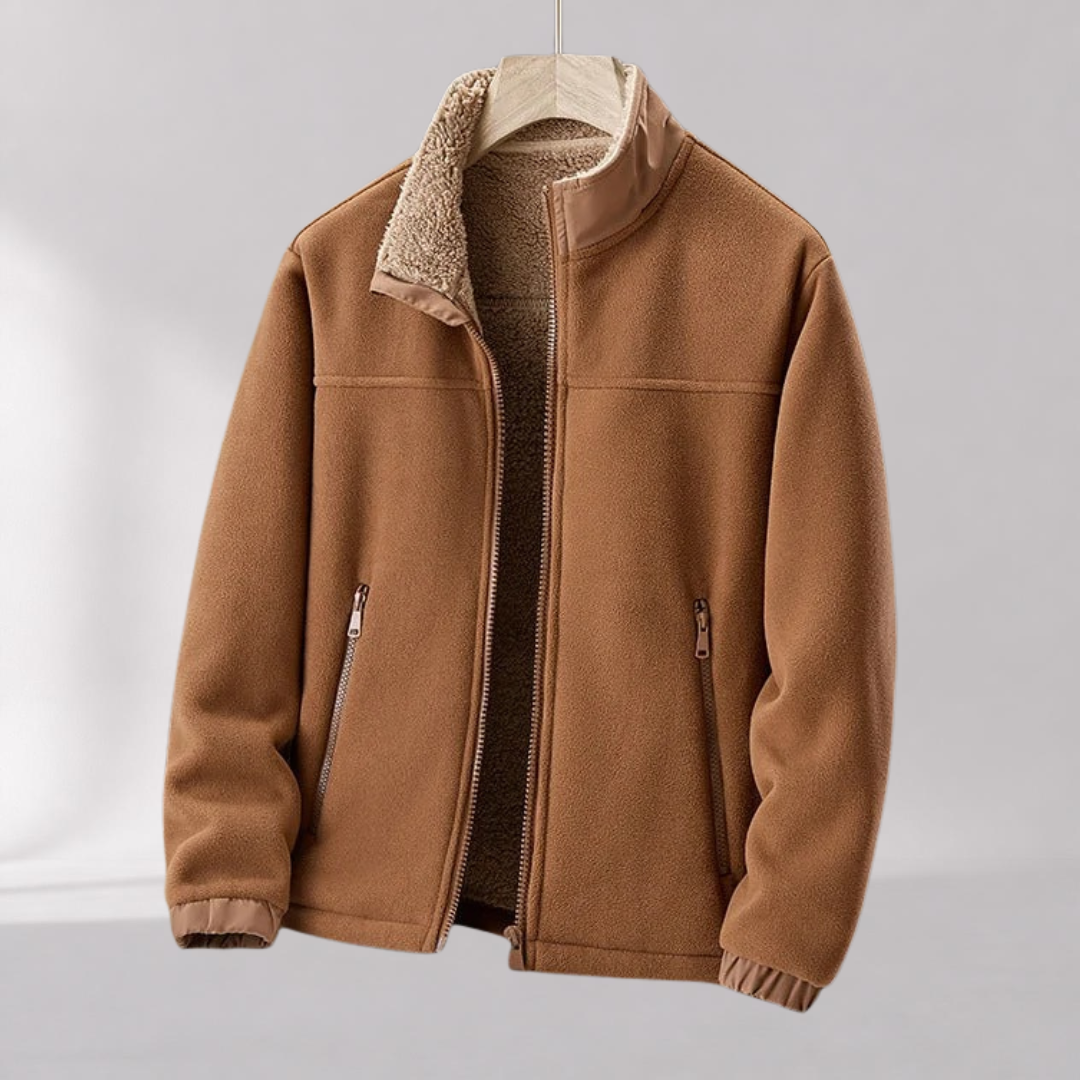 Veste Homme Doublée en Polaire d’Agneau – Col Montant Zippé