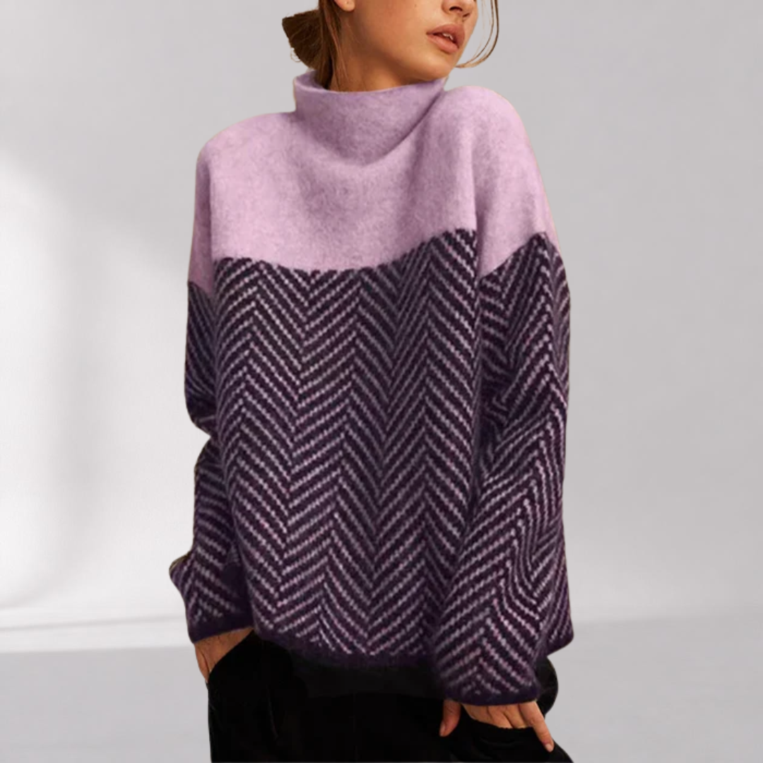 Pull Col Roulé Femme – Poignets et Ourlet Côtelés