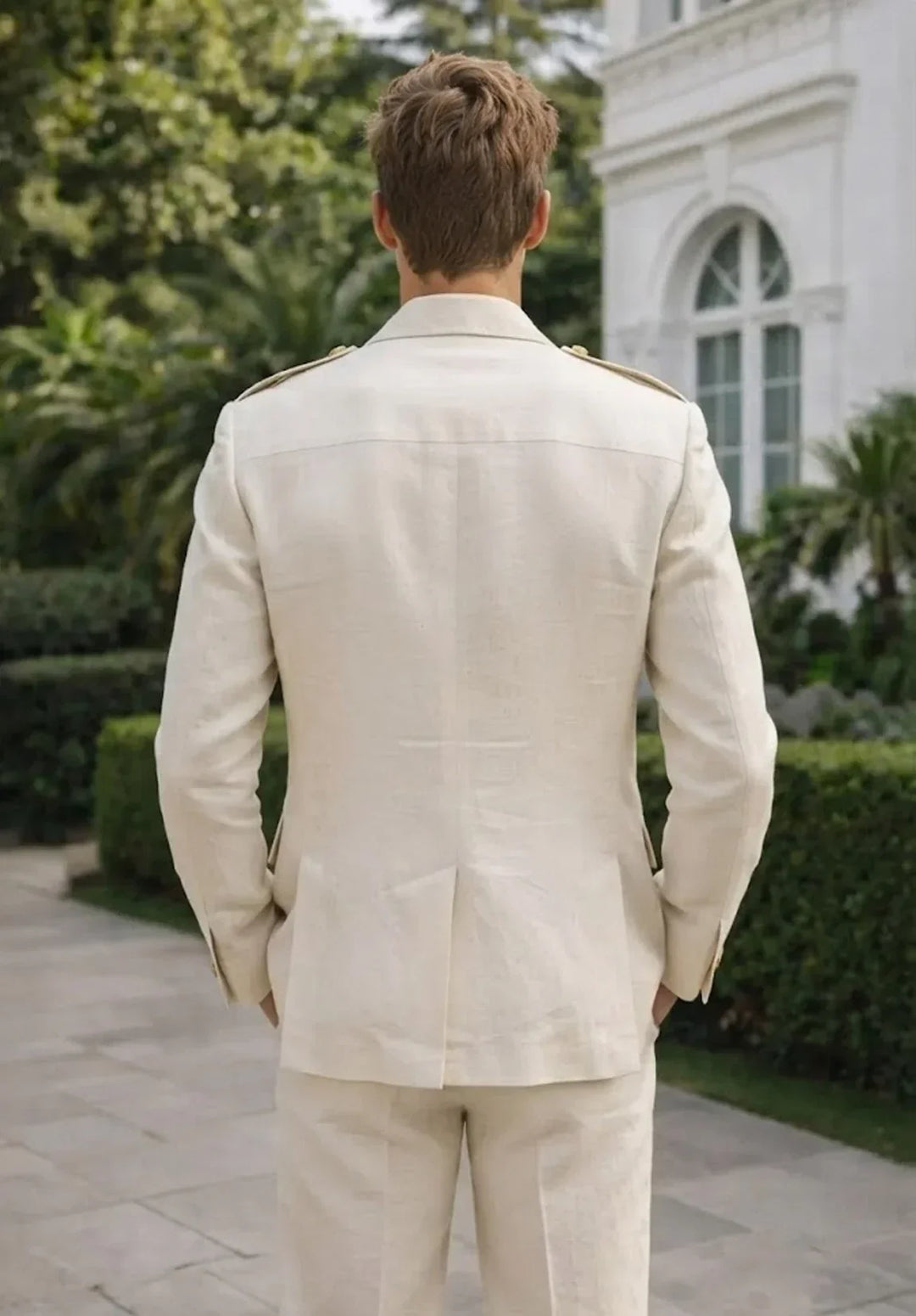 Costume Deux Pièces Homme Coupe Moderne en Mélange de Lin avec Veste Saharienne et Pantalon Plissé