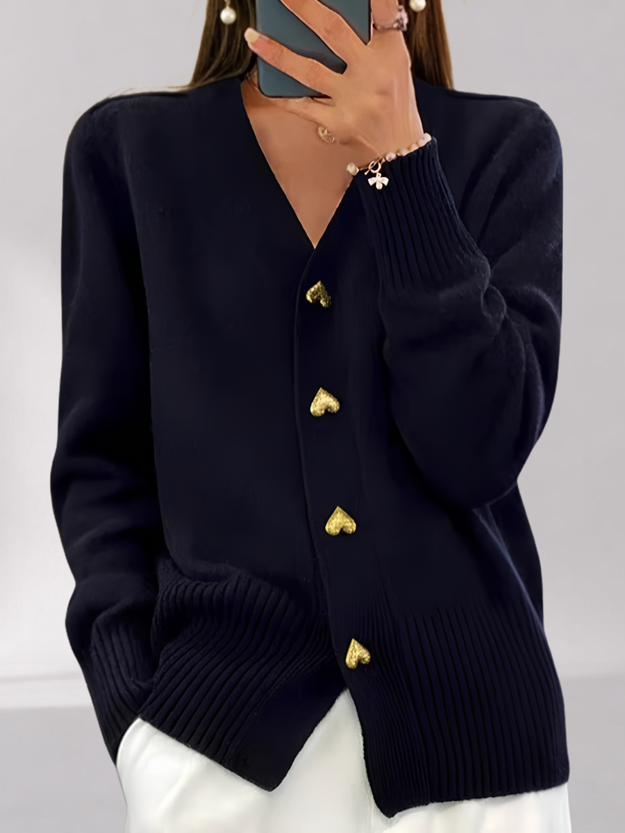 Cardigan Ajusté en Coton Mélangé à Boutons Cœur