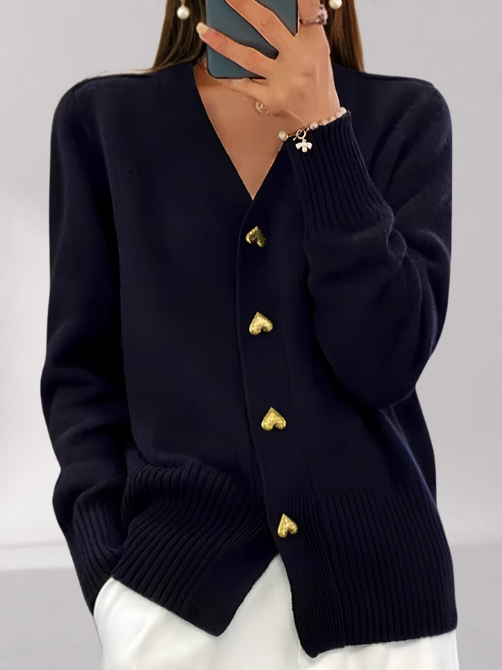 Cardigan Ajusté en Coton Mélangé à Boutons Cœur