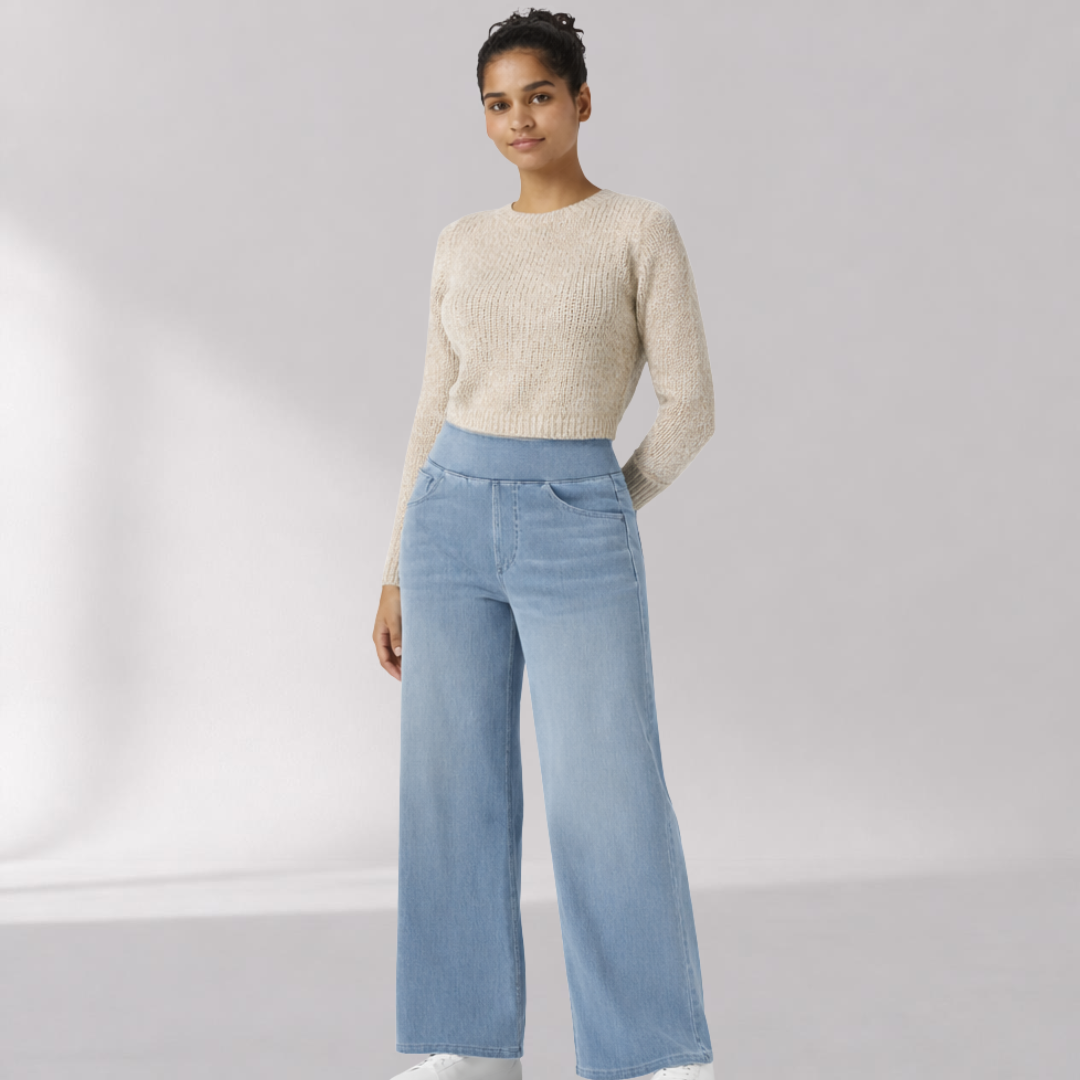 Pantalon Taille Haute à Jambes Larges avec Taille Élastique