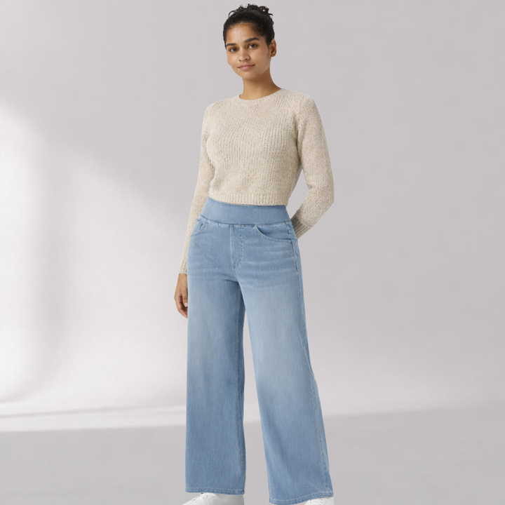 Pantalon Taille Haute à Jambes Larges avec Taille Élastique