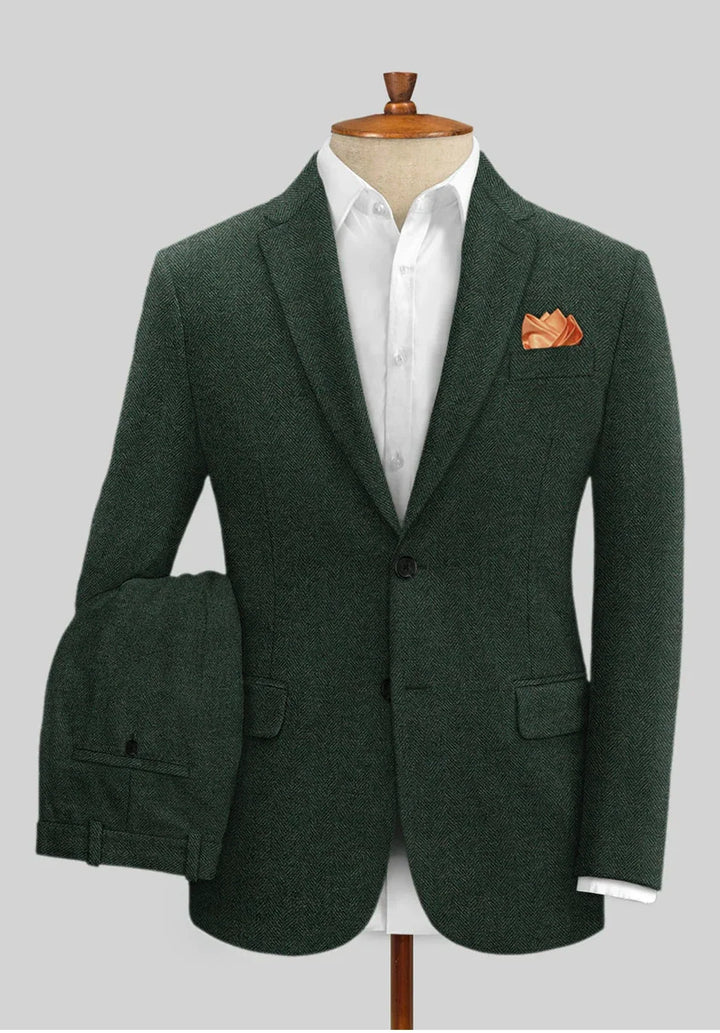 Costume Trois Pièces Homme Coupe Classique en Chevrons avec Col Notch et Gilet Cinq Boutons
