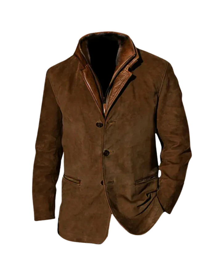 Blazer en Simili Daim à Col Contrastant pour Homme