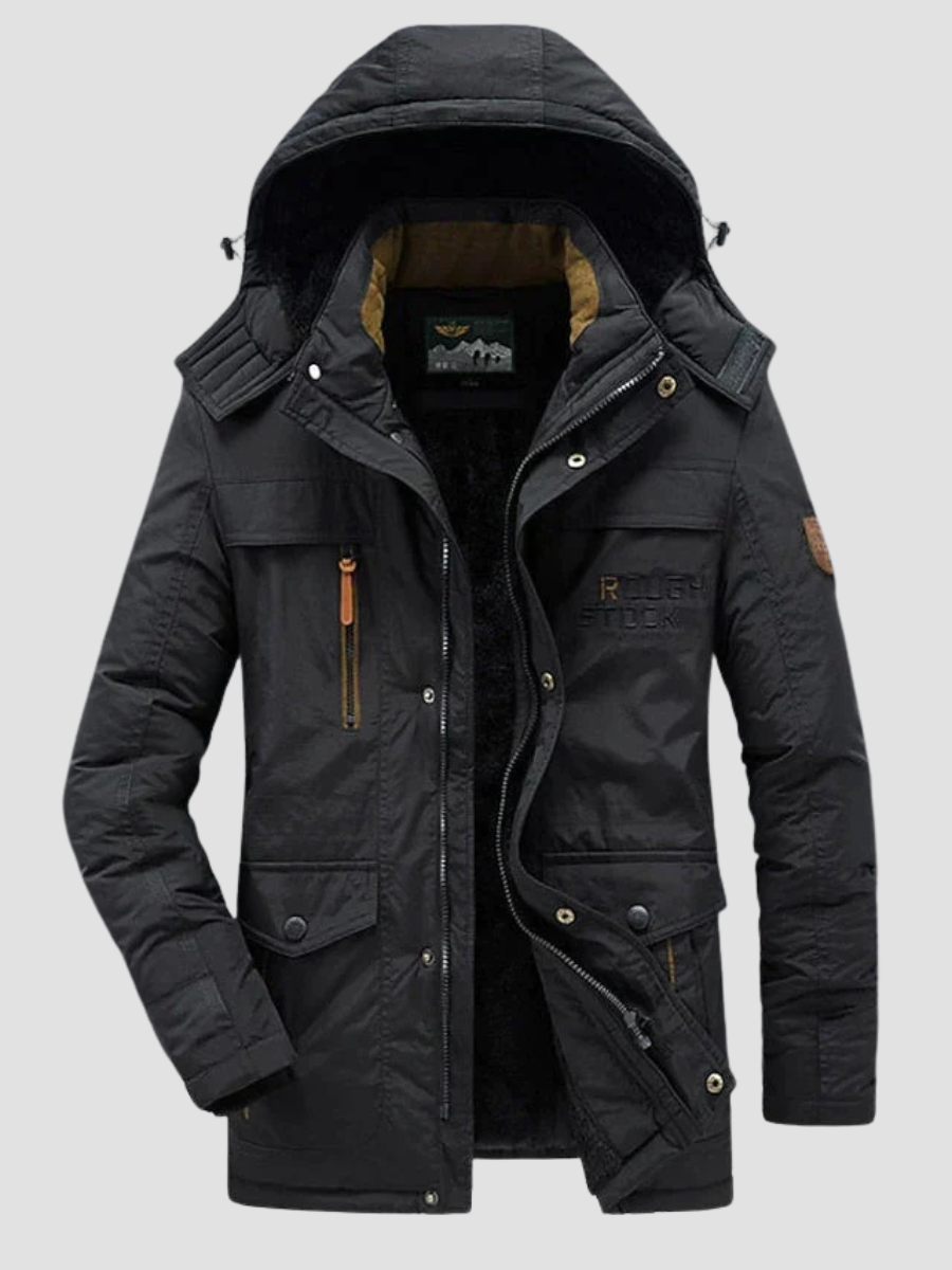 Parka Militaire Homme en Coton Mélangé à Capuche Doublée de Fourrure