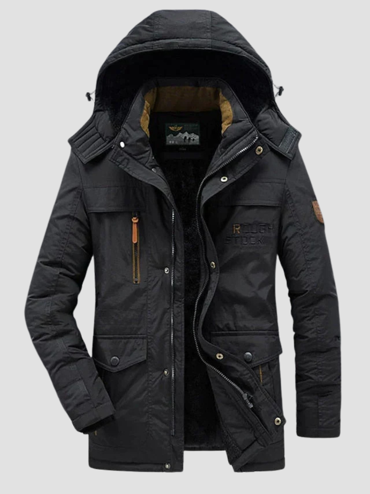 Parka Militaire Homme en Coton Mélangé à Capuche Doublée de Fourrure