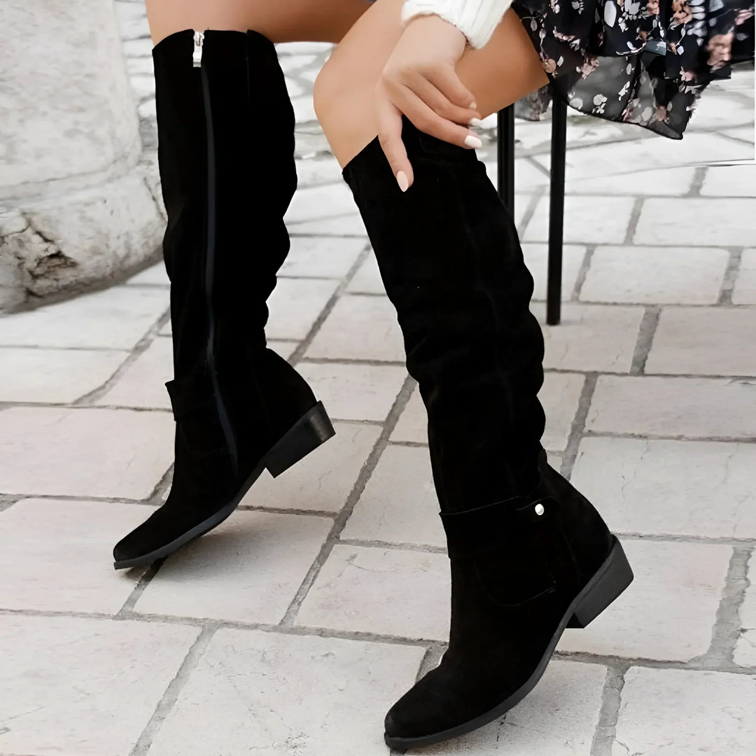 Bottes Hautes en Daim Femme – Zip Latéral et Talon Bloc