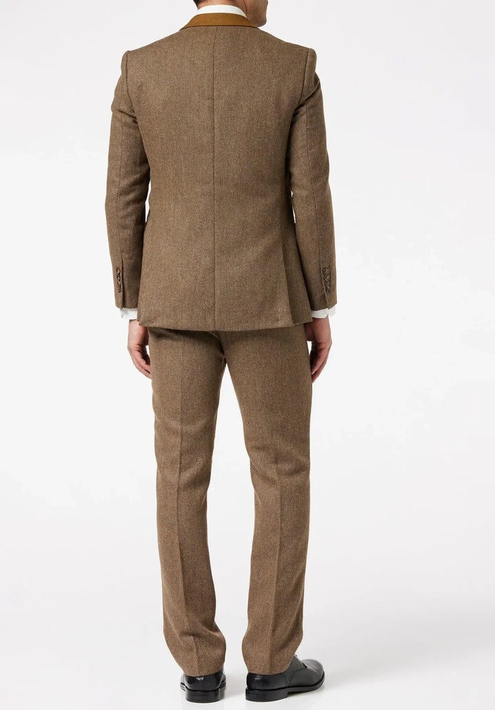 Costume Trois Pièces Homme Coupe Regular en Chevrons avec Gilet Boutonné