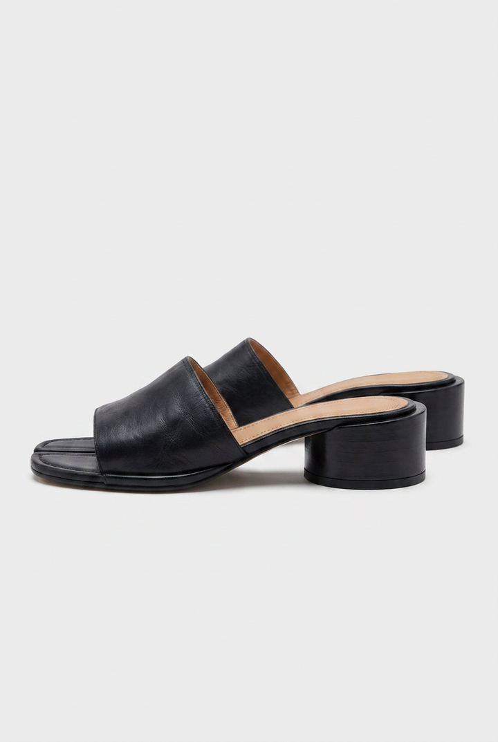 Women's Split-Toe Leather Sandals with a Low Block Heel