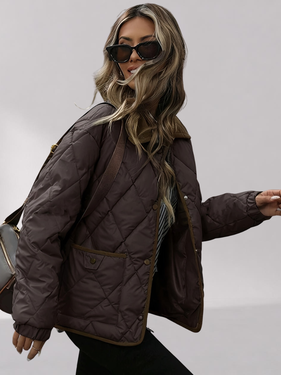 Veste Matelassée Oversize Femme avec Col en Velours Côtelé