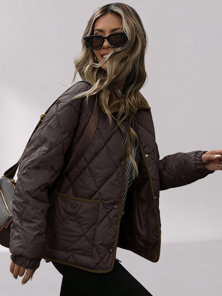 Veste Matelassée Oversize Femme avec Col en Velours Côtelé