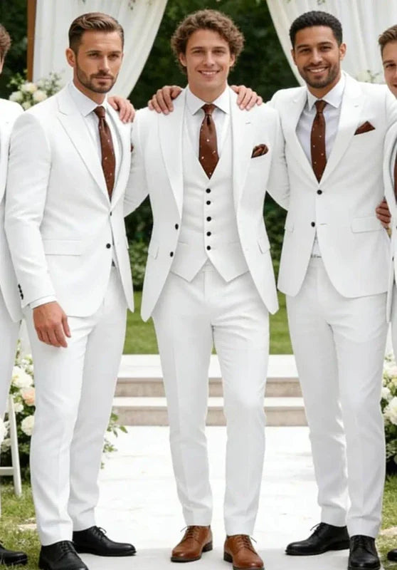 Costume Trois Pièces Homme Coupe Slim avec Col Châle et Gilet Boutonné