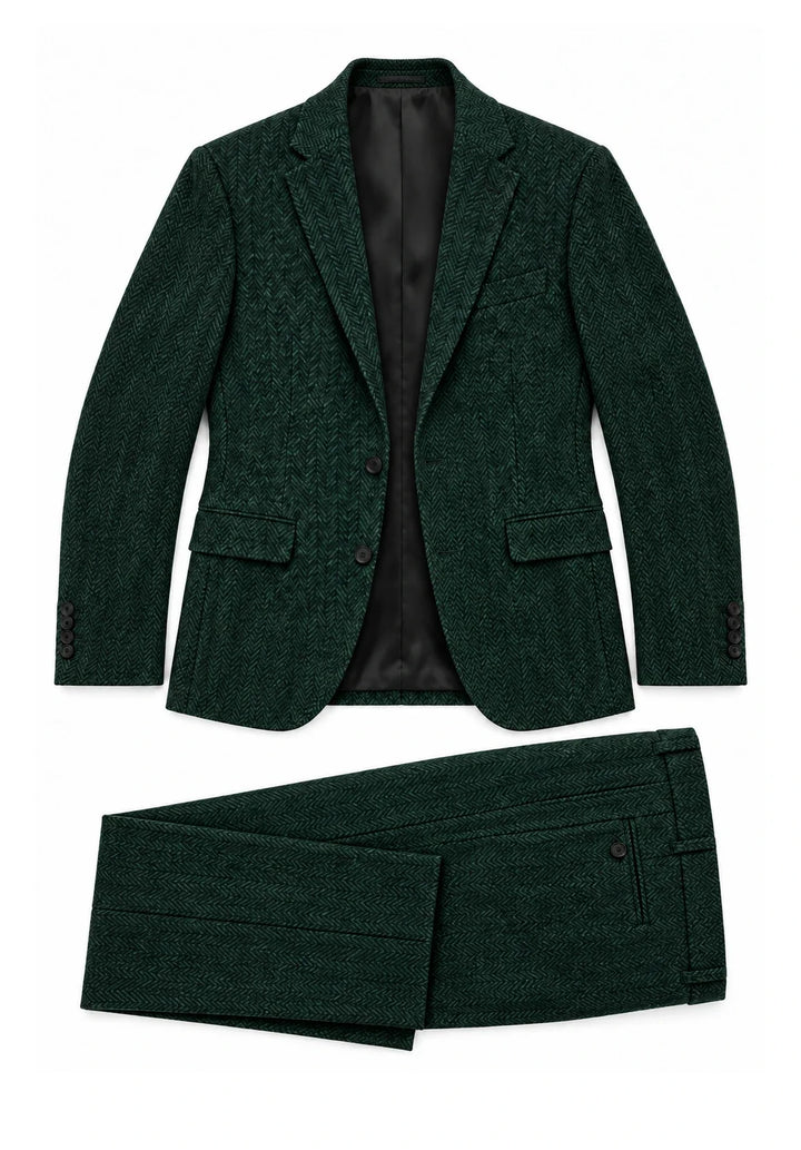 Costume Deux Pièces Homme Coupe Slim en Chevrons avec Col Notch et Poches à Rabat