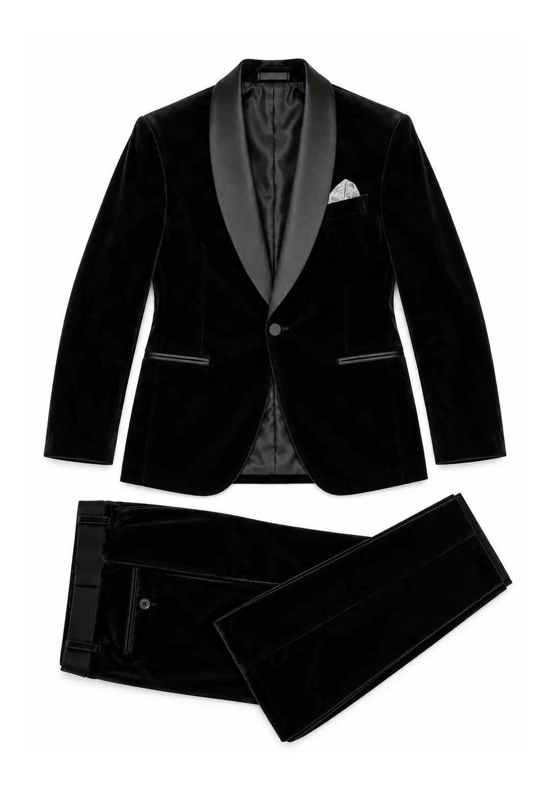 Costume Deux Pièces Homme Coupe Slim en Velours avec Col Châle en Satin et Un Bouton