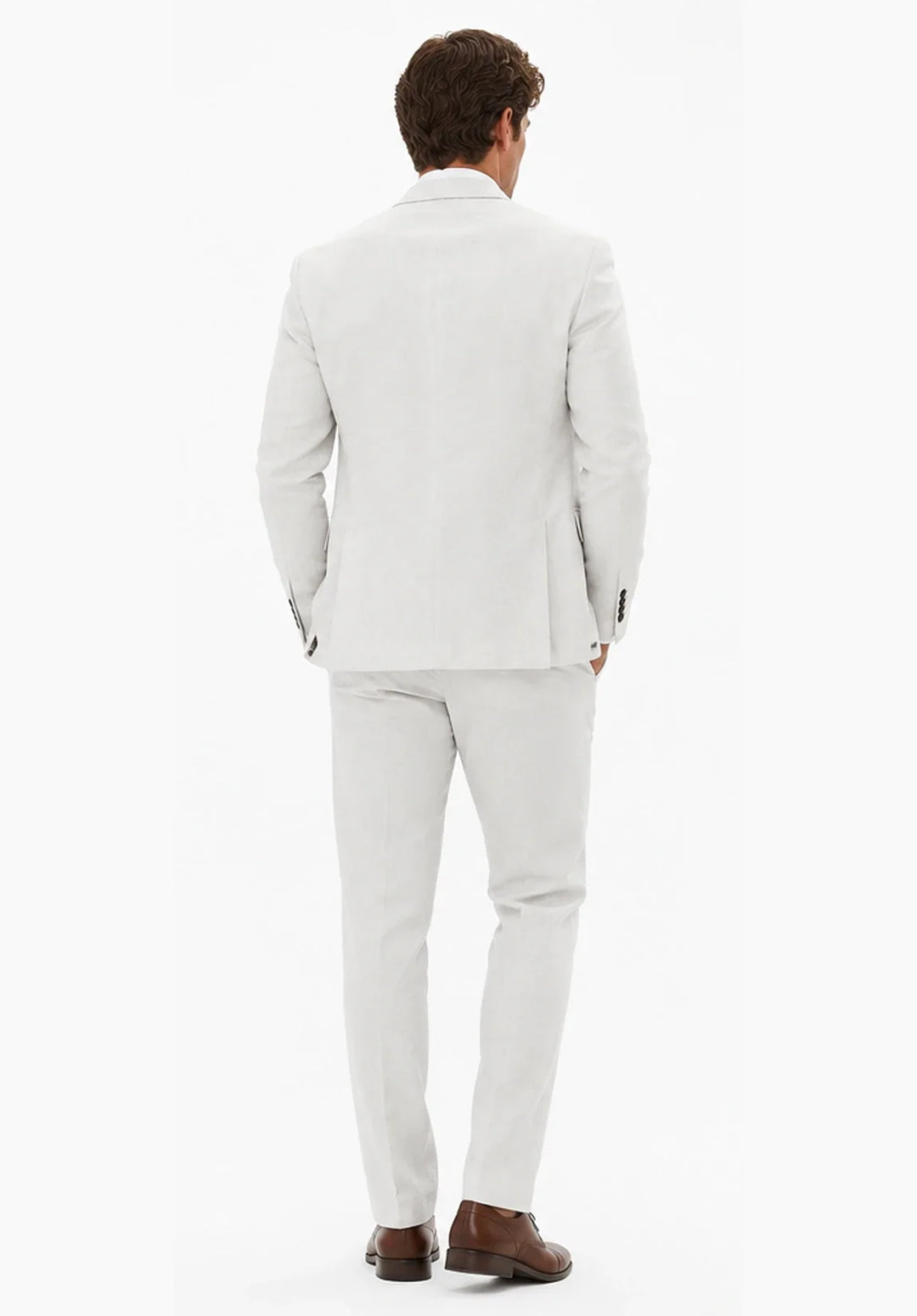 Men's Slim-Fit Three-Piece Suit in a Linen Blend with Notch Lapel and Five-Button Vest