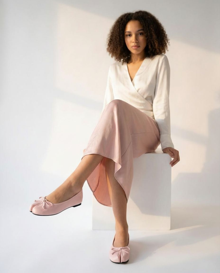 Women's Split-Toe Leather Ballet Flats with Bow