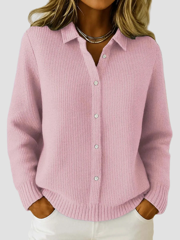 Élodie | Cardigan Femme Ajusté en Coton Mélangé à Col Chemise