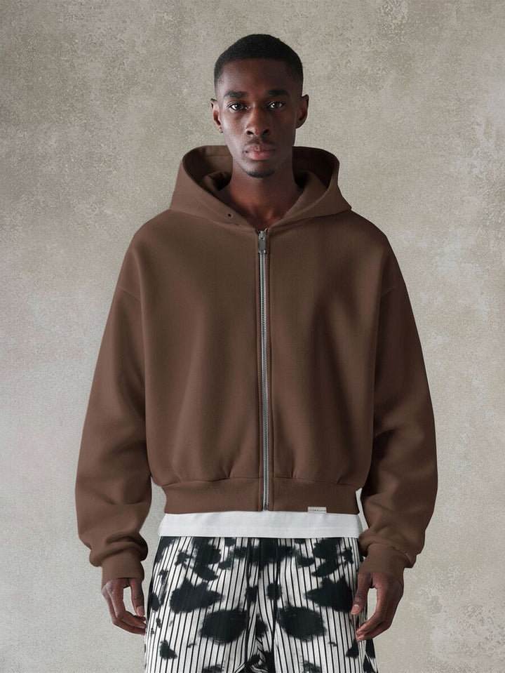 Kurzer Herren-Hoodie mit Reißverschluss, Oversize-Schnitt und Kordelzug