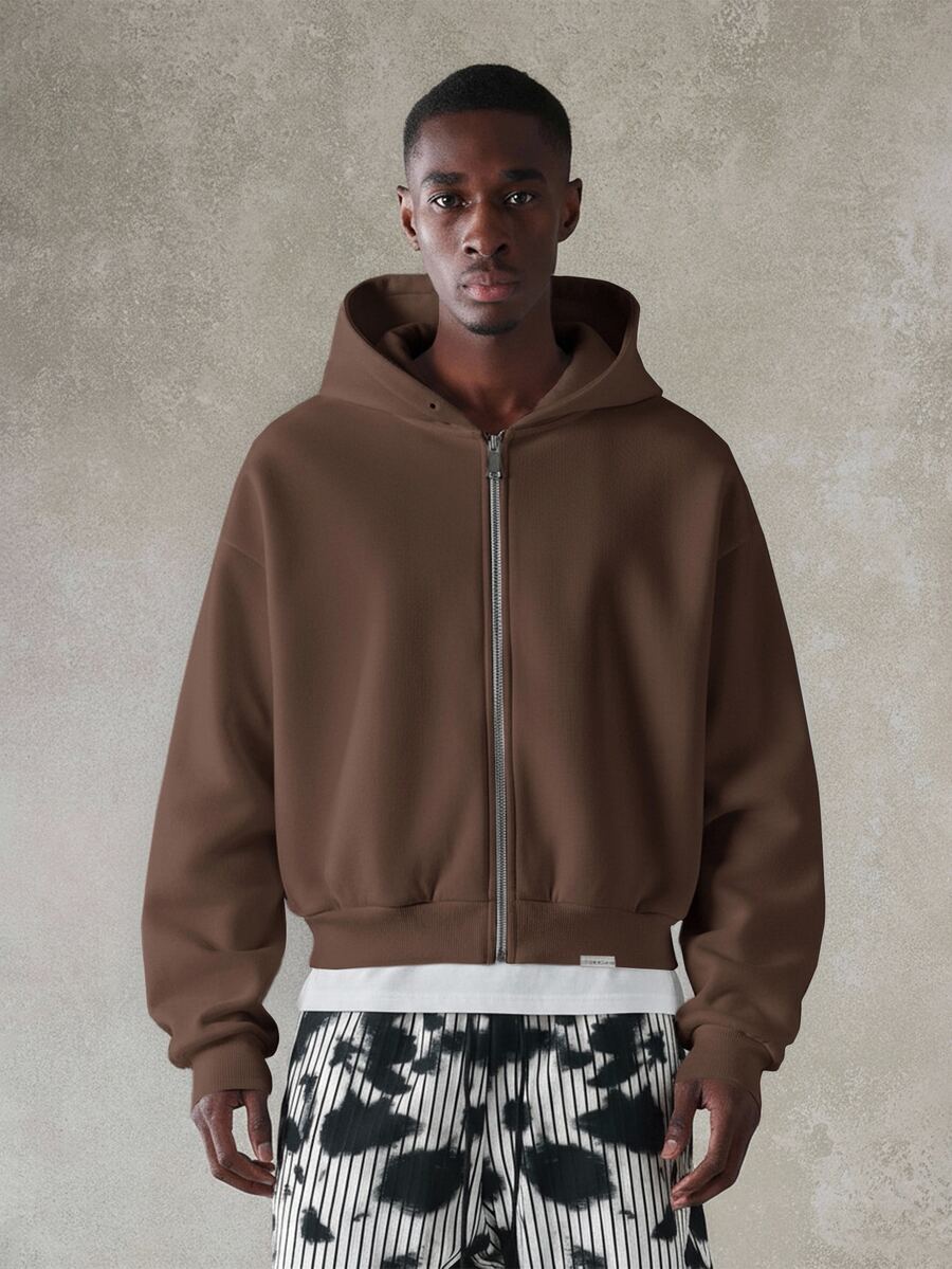 Kurzer Herren-Kapuzenpullover mit Reißverschluss, Kordelzug und Vordertaschen