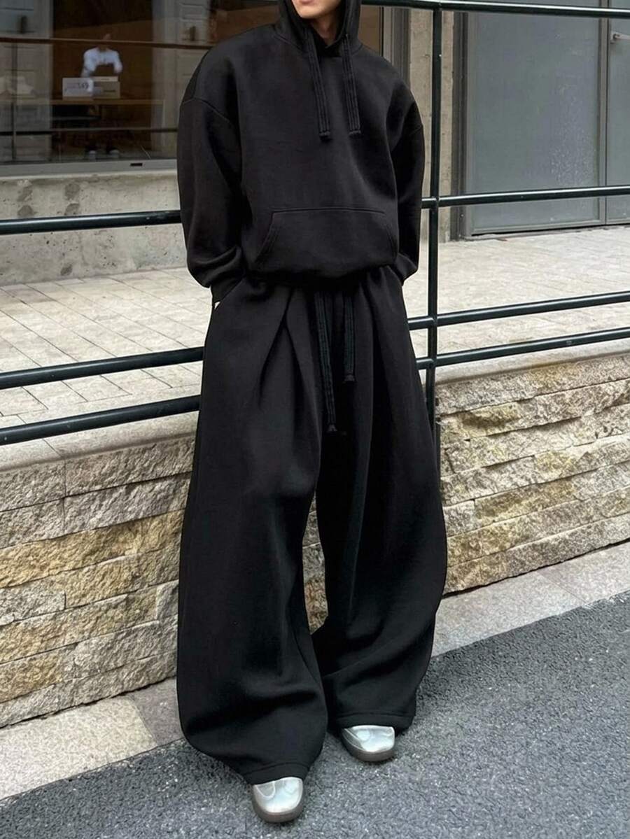 Men’s Hooded Tracksuit Set with Loose Fit and Wide-Leg Pants with Drawstring
