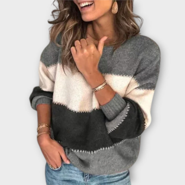 Pull en Maille Color Block Olive Femme