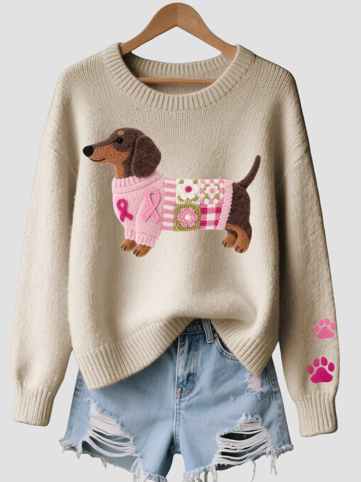Odette | Pull Femme en Maille à Motif Teckel