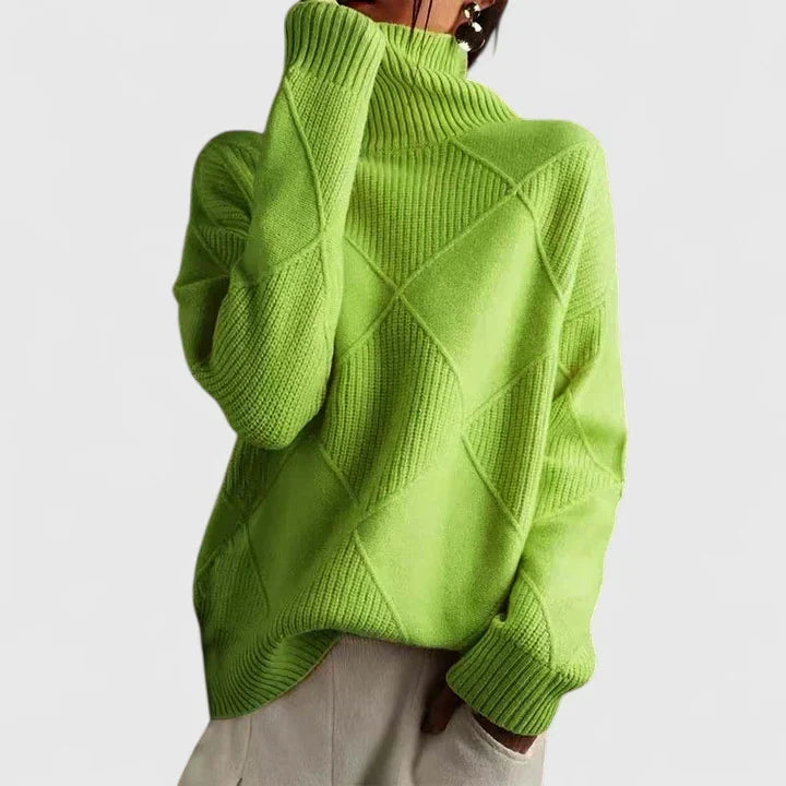 Pullover da donna in maglia a collo alto - testurizzato, vestibilità casual