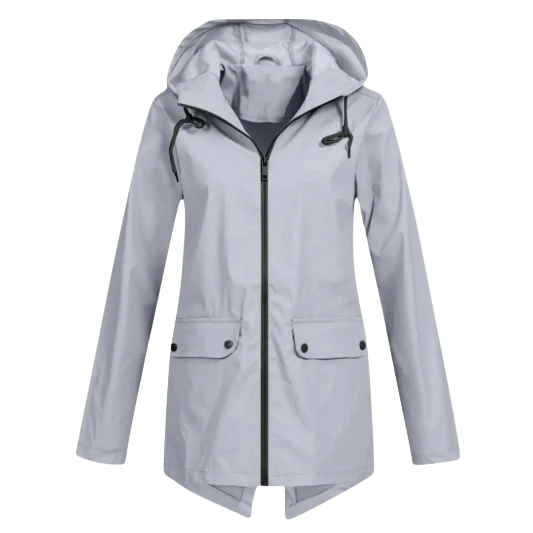 Impermeabile da donna lungo con cappuccio, idrorepellente e antivento, leggero