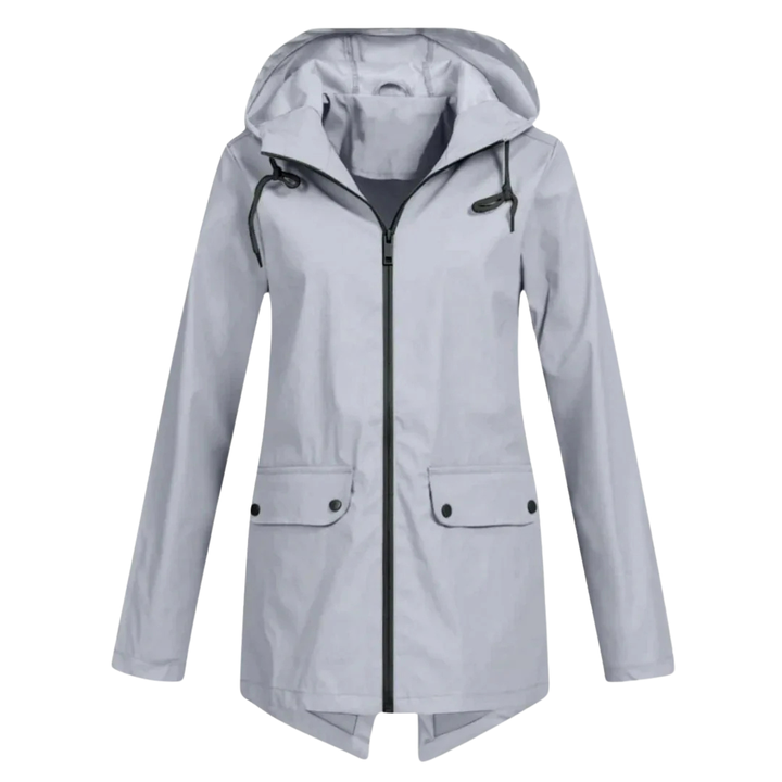 Impermeabile da donna lungo con cappuccio, idrorepellente e antivento, leggero
