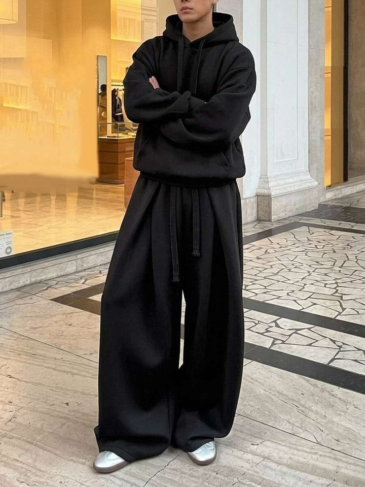 Men’s Hooded Tracksuit Set with Loose Fit and Wide-Leg Pants with Drawstring