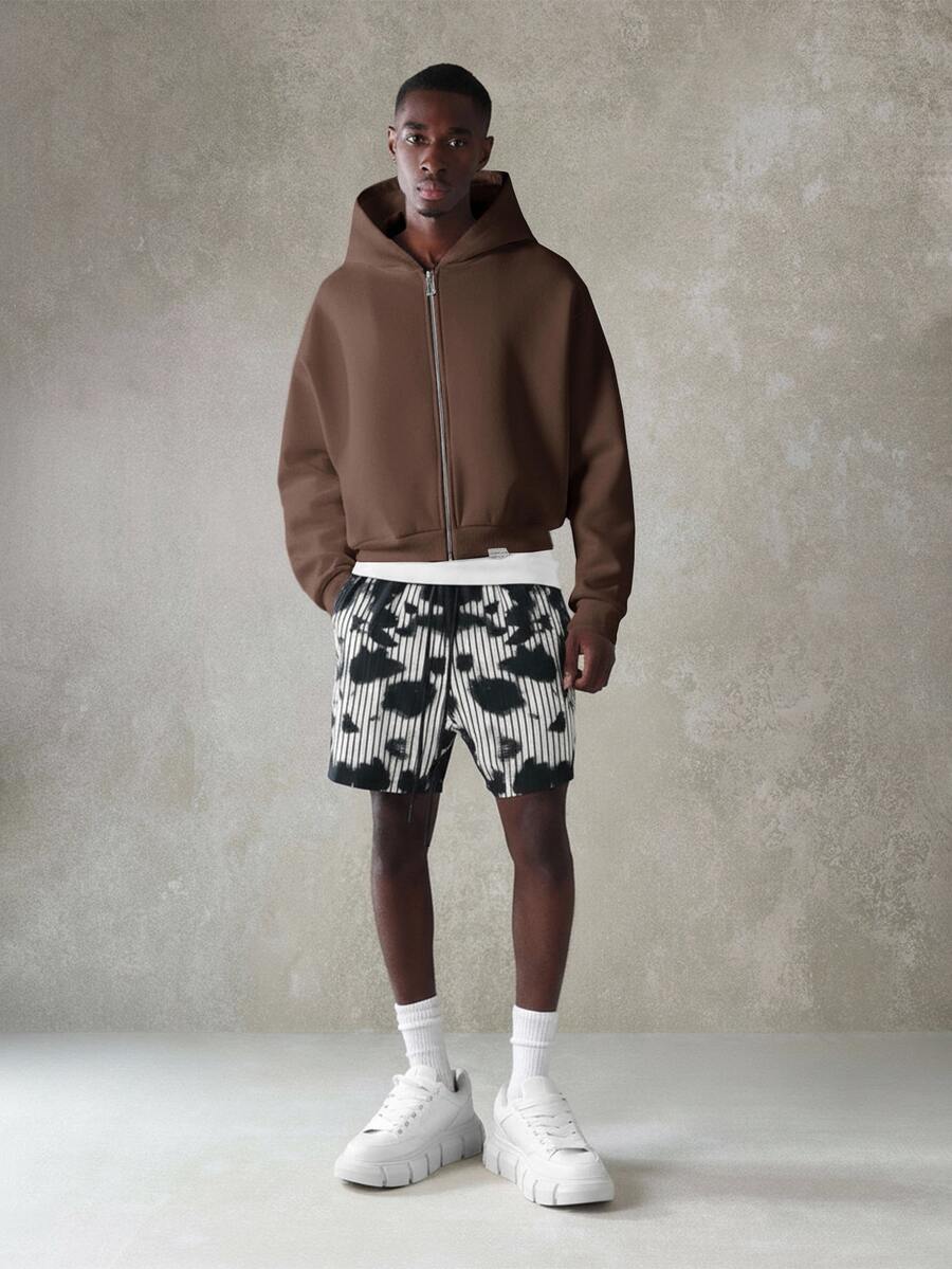 Kurzer Herren-Kapuzenpullover mit Reißverschluss, Kordelzug und Vordertaschen