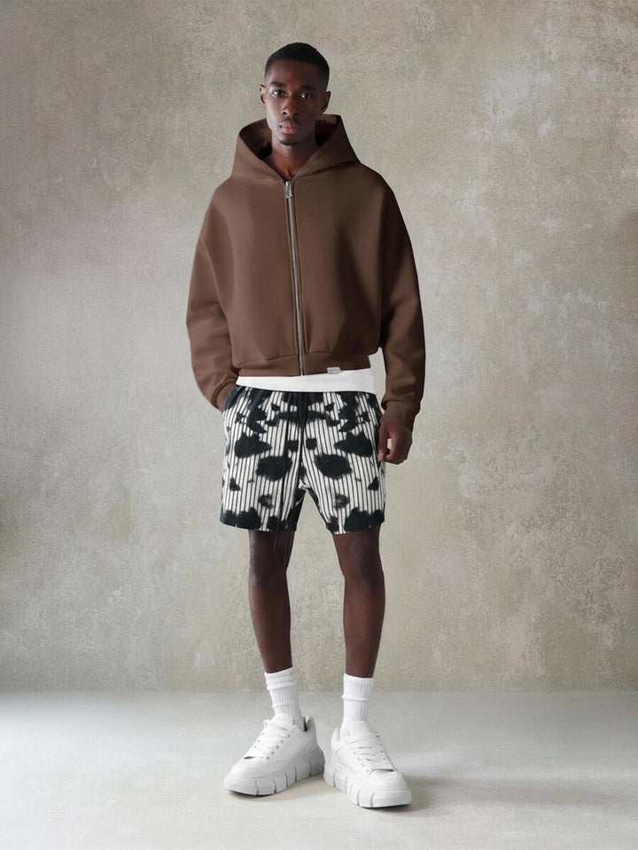 Kurzer Herren-Kapuzenpullover mit Reißverschluss, Kordelzug und Vordertaschen