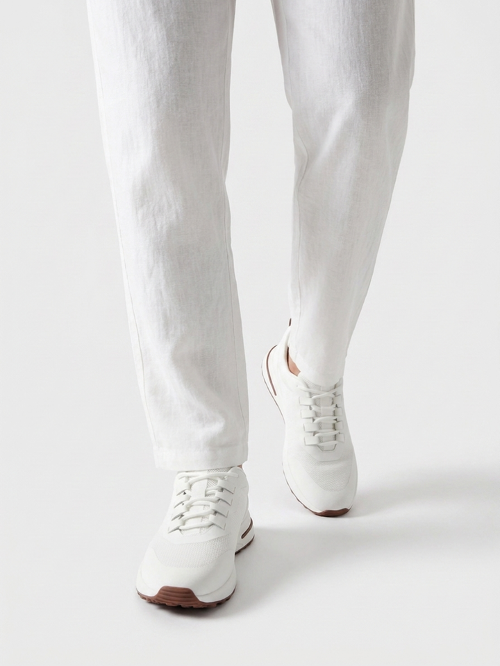 Baskets Homme Blanc Fused Mesh Basses de Marche avec Semelle Blanche