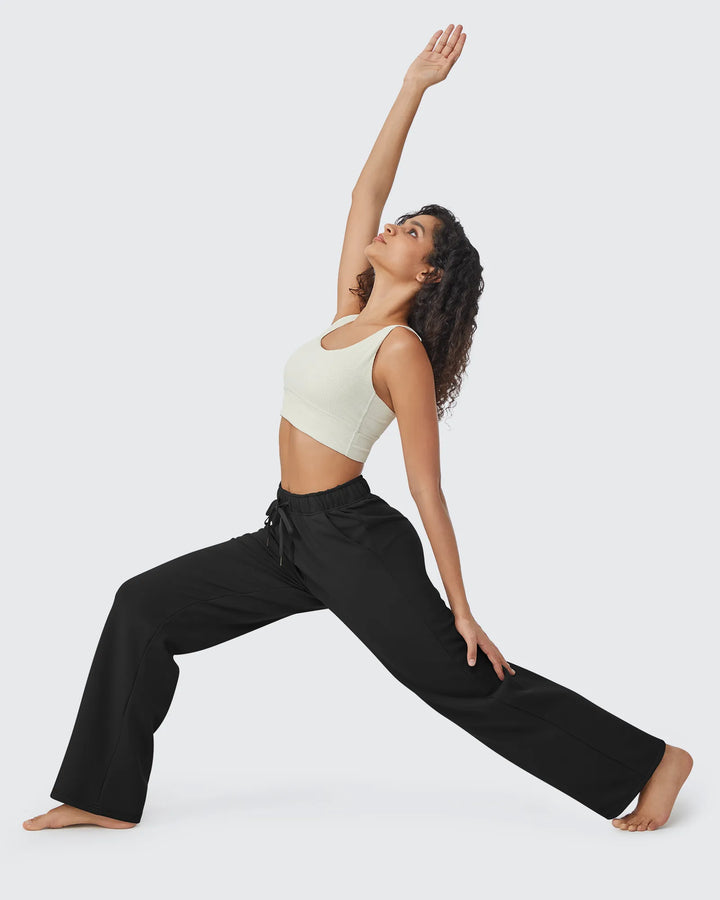 Pantaloni da donna foderati in pile, vestibilità casual, con coulisse