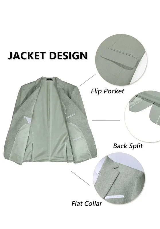 Costume Trois Pièces Homme Coupe Ajustée en Lin avec Col Notch et Veste à Fentes