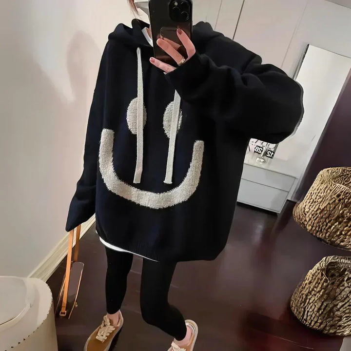 Felpa con cappuccio da donna - Motivo Smiley morbido