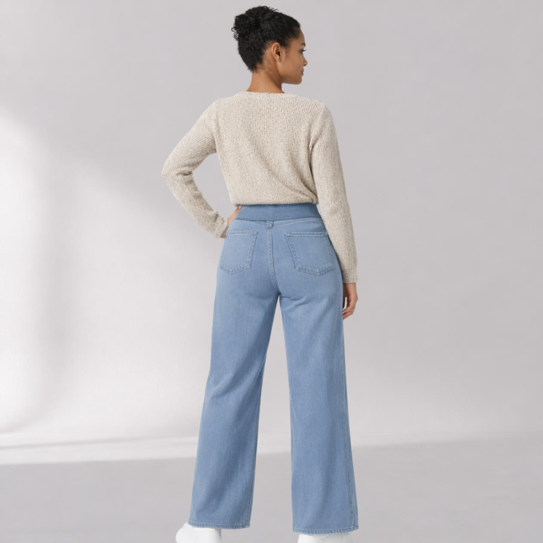 Pantalon Taille Haute à Jambes Larges avec Taille Élastique