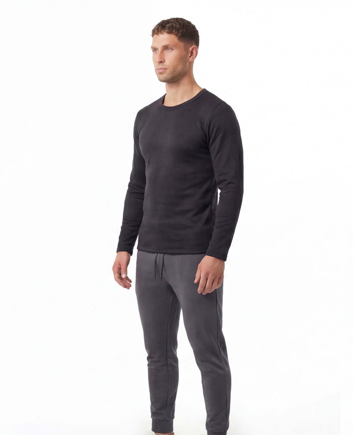 Tee-Shirt Thermique Homme Doublé Polaire Col Rond Manches Longues