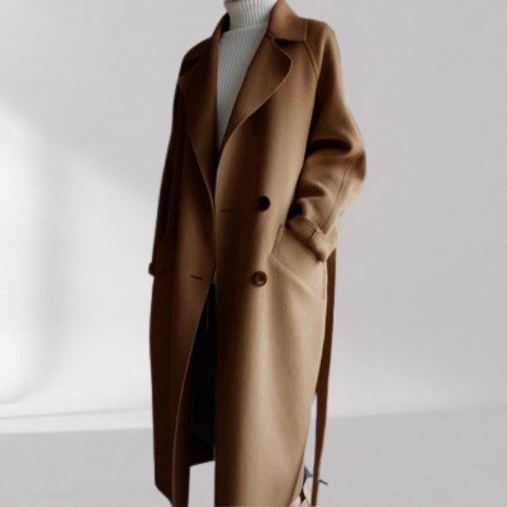 Manteau Femme en Mélange de Laine à Double Boutonnage avec Ceinture