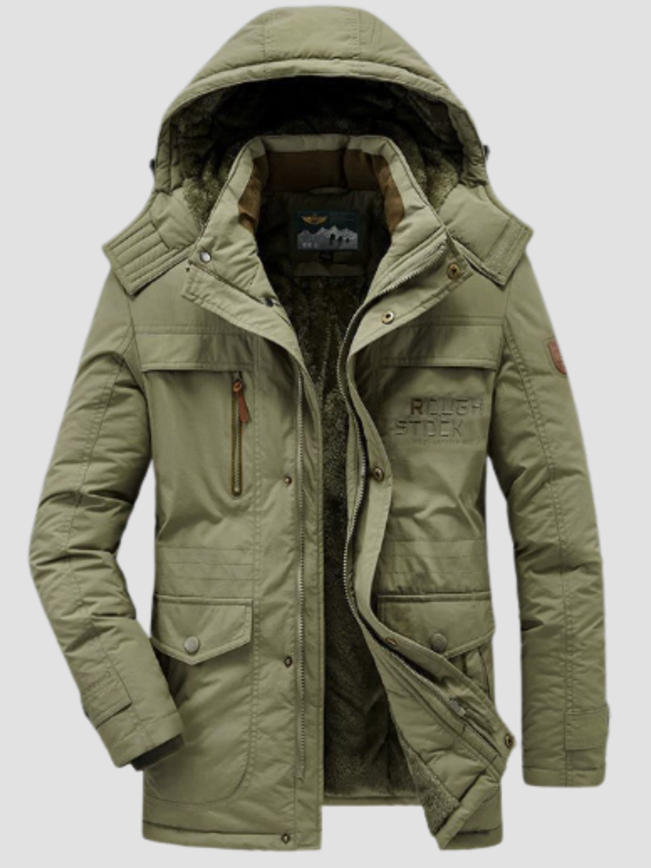 Parka Militaire Homme en Coton Mélangé à Capuche Doublée de Fourrure