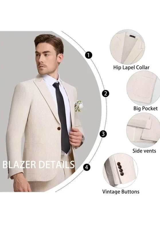 Herrenanzug aus Leinen in Slim Fit mit Ein-Knopf-Verschluss und Brusttasche