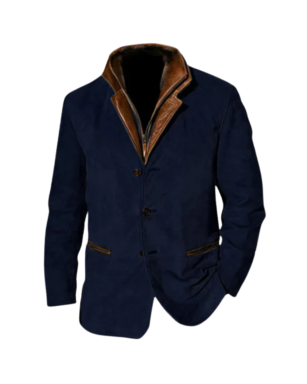 Blazer en Simili Daim à Col Contrastant pour Homme
