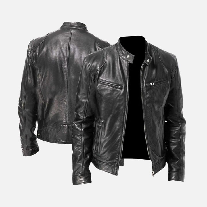 Giubbotto biker da uomo in similpelle con collo rialzato