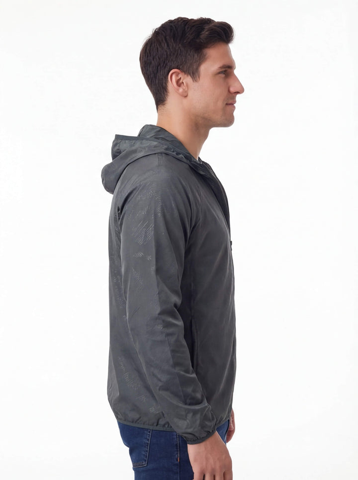 Men's Waterproof Hooded Windbreaker with Full-Zip Closure