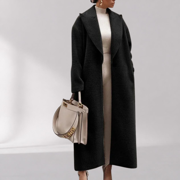 Manteau Long Polaire Femme en Polyester à Large Col Rabattu