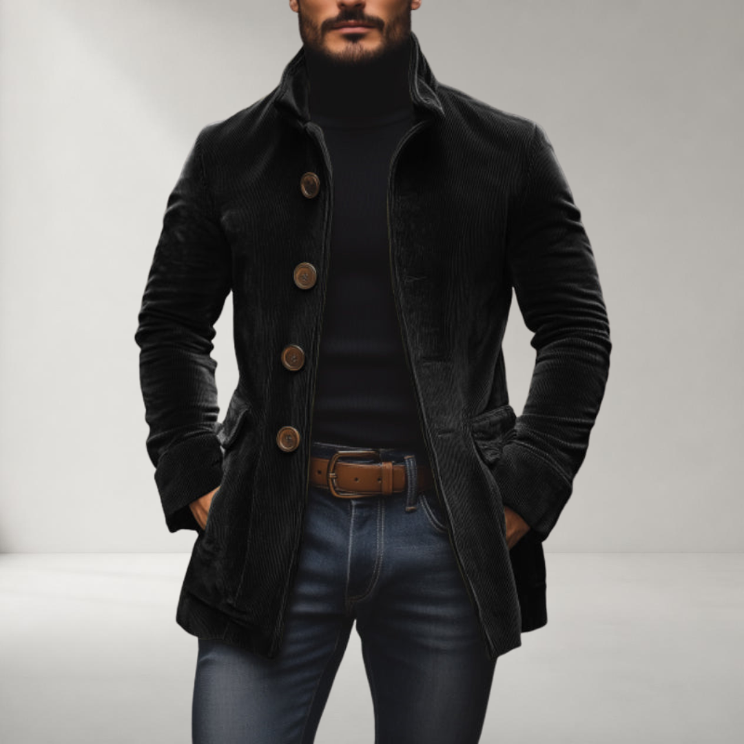 Manteau Court Homme Ajusté en Velours Côtelé à Col Montant