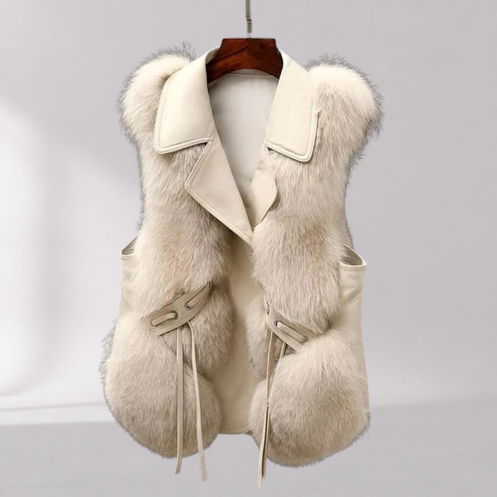 Gilet Élégant Ceinturé en Fausse Fourrure