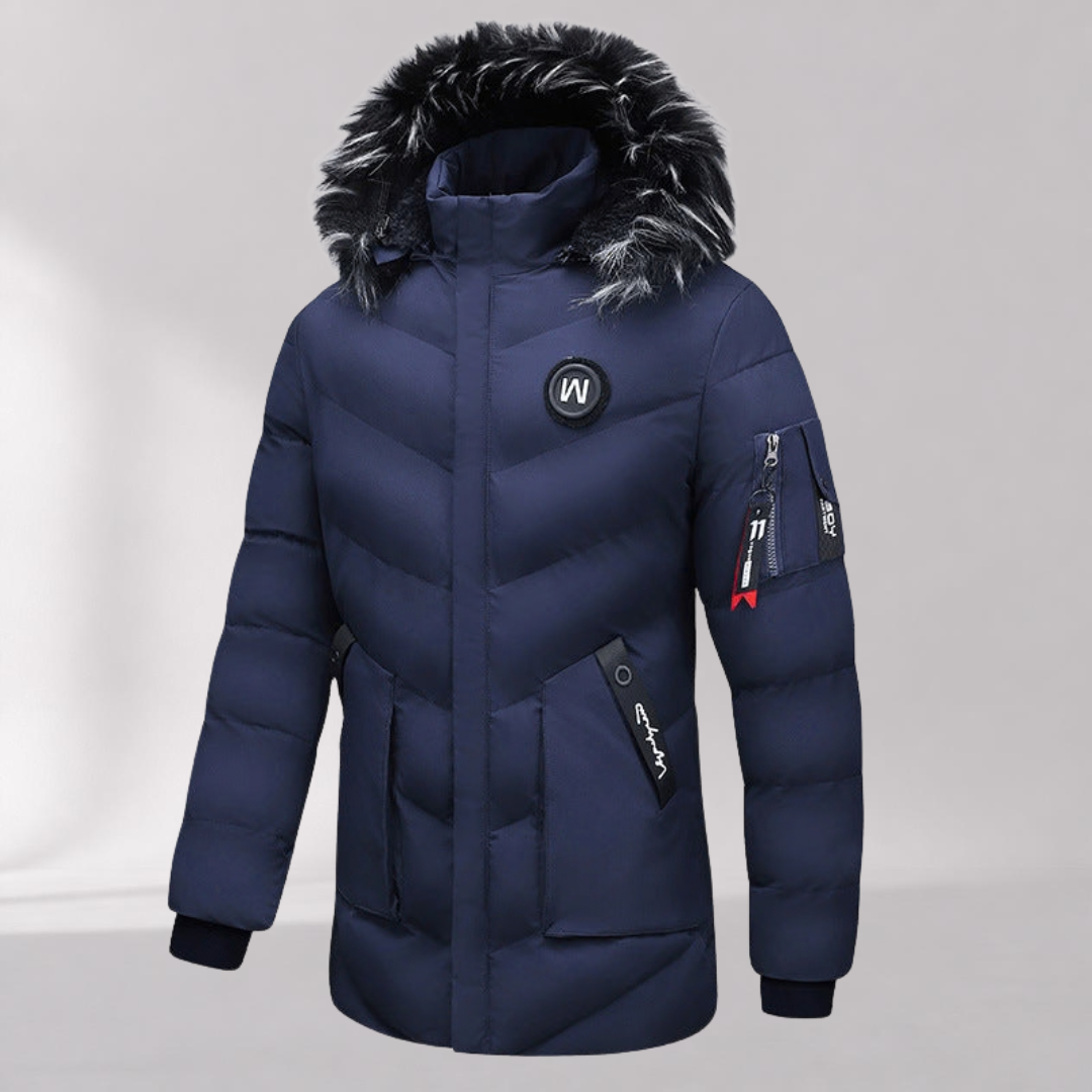 Veste d’Hiver Homme – Veste Matelassée à Capuche avec Fausse Fourrure