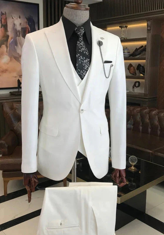 Costume Trois Pièces Homme Coupe Slim avec Col Notch et Gilet Cinq Boutons